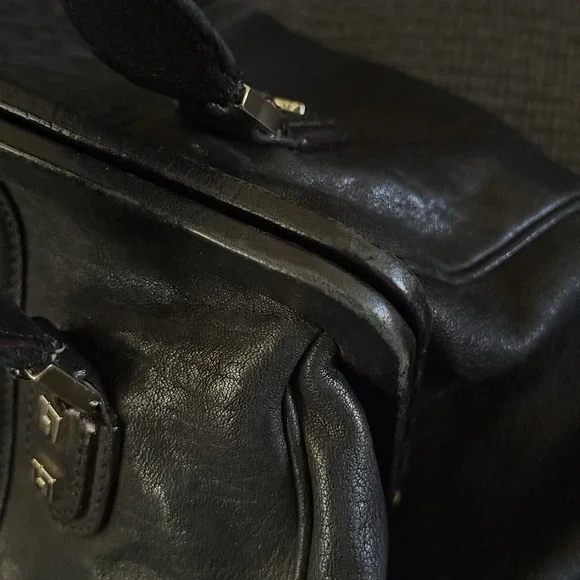 Vintage Y2K L.A.M.B Gwen Stefani Black Leather Purse Shoulder Handbag Lock Charm - Picture 14 of 16